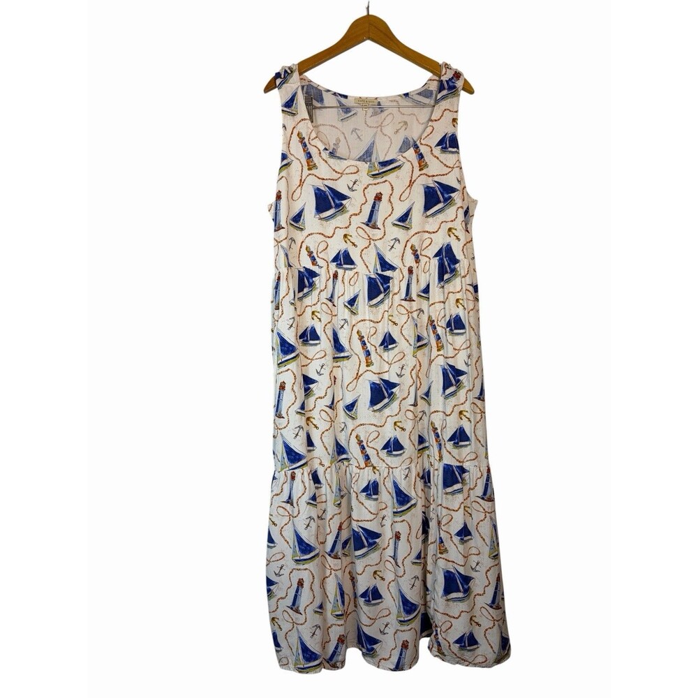Kate & Sam XXL Nautical Sailboat Lighthouse Tiered Knee Length Dress Coastal